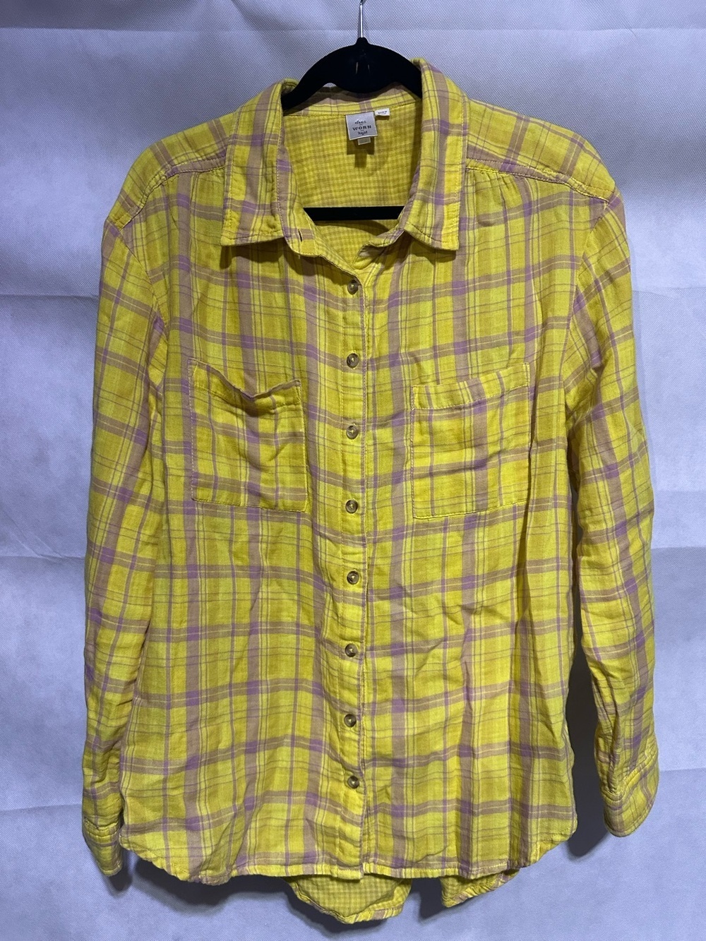 ANTHROPOLOGIE SEEN WORN KEPT Carl Yellow PLAID Button Down SHIRT Colorful Sz 10